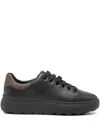 Geox Spherica Leather Sneakers In Black