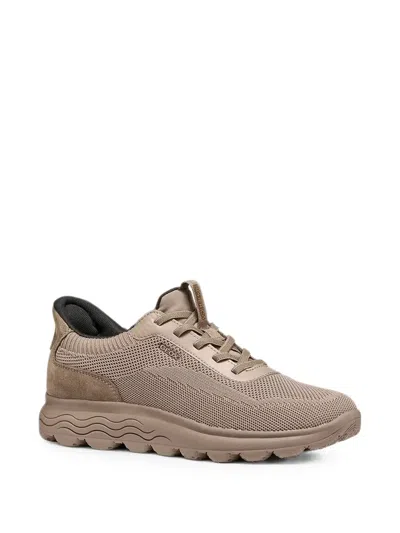 Geox Spherica Panelled Knit Sneakers In Brown