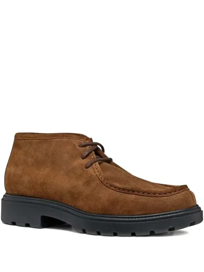 Geox Spherica Suede Lace-up Derby Shoes In Brown