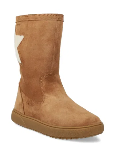 Geox Kids' Star-panel Suede Boots In Neutral