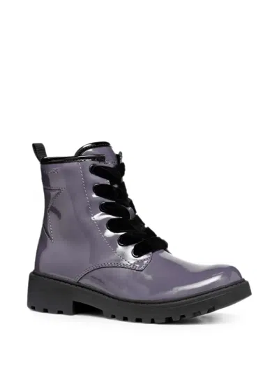 Geox Kids' Star-patchwork Patent-finish Boots In Purple