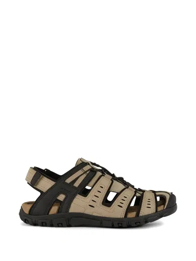 Geox Strada Cut-out Touch-strap Sandals In Neutral