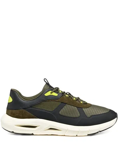 Geox Suede-panel Lace-up Sneakers In Green