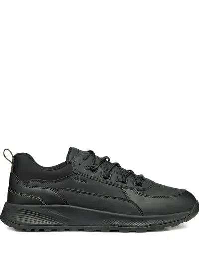 Geox Terrestre Leather Lace-up Sneakers In Black