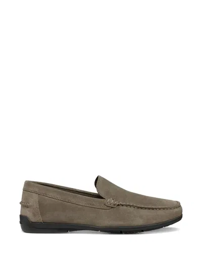 Geox Topstitched Suede Loafers In Gray