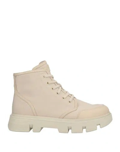 Geox Woman Ankle Boots Beige Size 8 Leather, Textile Fibers