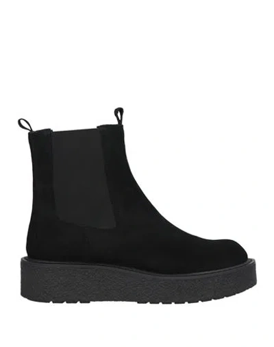 Geox Woman Ankle Boots Black Size 6 Leather, Elastic Fibres