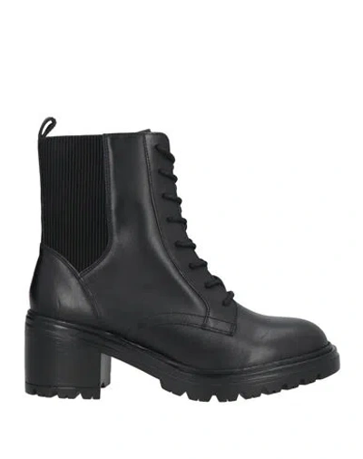 Geox Woman Ankle Boots Black Size 8 Leather, Textile Fibers