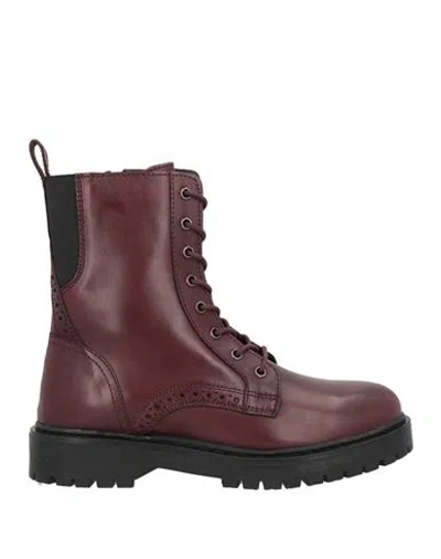 Geox Woman Ankle Boots Burgundy Size 8 Soft Leather, Textile Fibers