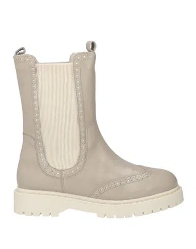 Geox Woman Ankle Boots Light Grey Size 8 Leather, Textile Fibers In Gray