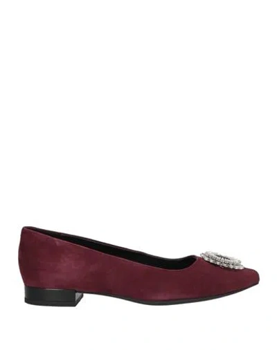 Geox Woman Ballet Flats Burgundy Size 7 Leather In Red