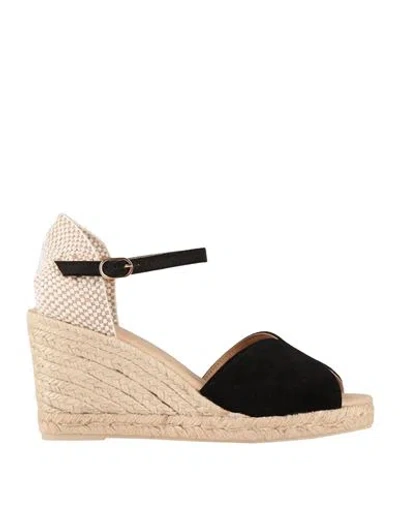 Geox Woman Espadrilles Black Size 8 Leather, Textile Fibers