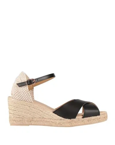 Geox Woman Espadrilles Black Size 8 Leather, Textile Fibers