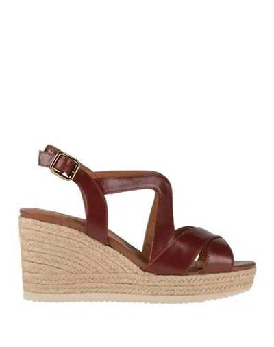 Geox Woman Espadrilles Chocolate Brown Size 8 Leather