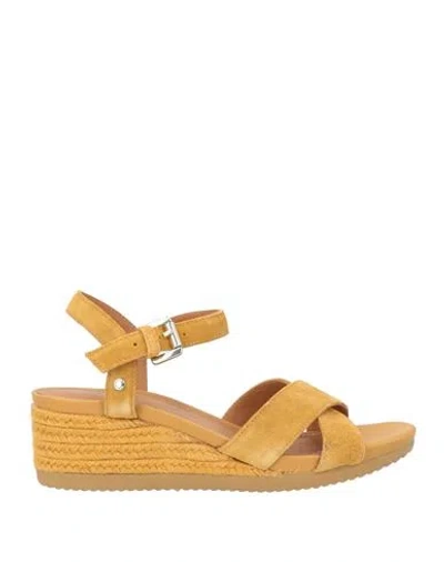 Geox Woman Espadrilles Mustard Size 7.5 Leather In Yellow