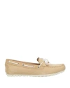 Geox Woman Loafers Beige Size 8 Soft Leather, Textile Fibers