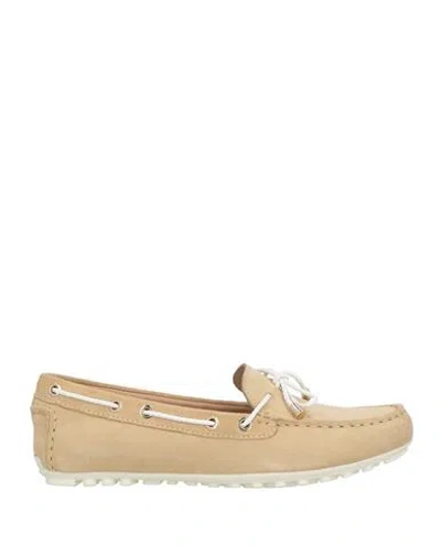 Geox Woman Loafers Beige Size 8 Soft Leather, Textile Fibers