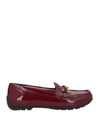 Geox Woman Loafers Burgundy Size 8 Leather In Dark Burgundy