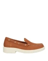 Geox Woman Loafers Camel Size 10.5 Leather In Beige