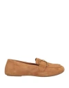 Geox Woman Loafers Camel Size 6.5 Goat Skin In Beige