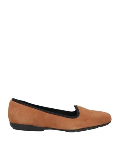 Geox Woman Loafers Camel Size 8 Leather In Beige