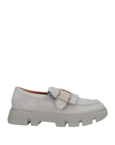 Geox Woman Loafers Light Grey Size 8 Leather In Gray