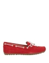 Geox Woman Loafers Red Size 8 Soft Leather, Textile Fibers In Red