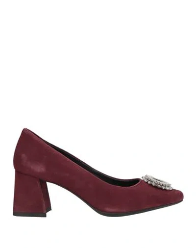 Geox Woman Pumps Burgundy Size 8 Leather In Red