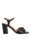 Geox Woman Sandals Black Size 10 Leather In Black