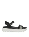 Geox Woman Sandals Black Size 7 Leather, Textile Fibers In Black