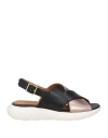 Geox Woman Sandals Black Size 8 Leather In Black
