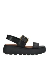 Geox Woman Sandals Black Size 8 Leather In Black