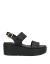 Geox Woman Sandals Black Size 8 Leather In Black