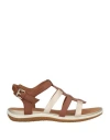 Geox Woman Sandals Brown Size 8 Leather, Textile Fibers In Brown