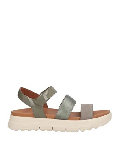 Geox Woman Sandals Sage Green Size 8 Leather, Textile Fibers