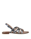 Geox Woman Sandals Silver Size 8 Leather, Textile Fibers In Silver