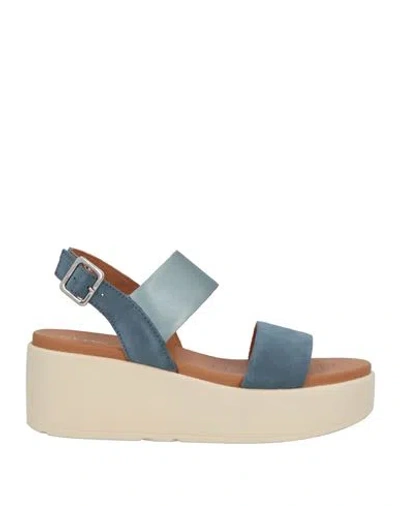 Geox Woman Sandals Slate Blue Size 8 Leather, Textile Fibers