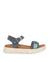 Geox Woman Sandals Slate Blue Size 8 Leather, Textile Fibers In Blue