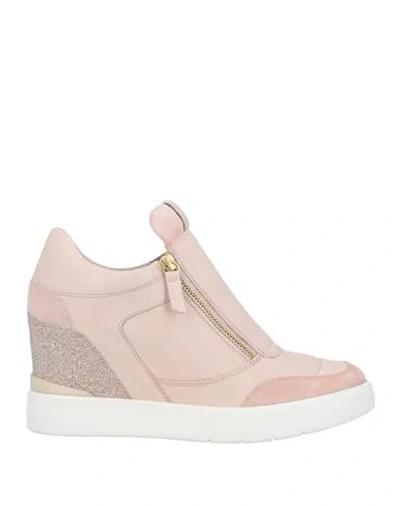 Geox Woman Sneakers Antique Rose Size 10.5 Soft Leather, Textile Fibers In Pink
