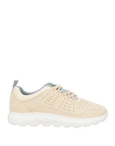 Geox Woman Sneakers Beige Size 7 Leather, Textile Fibers
