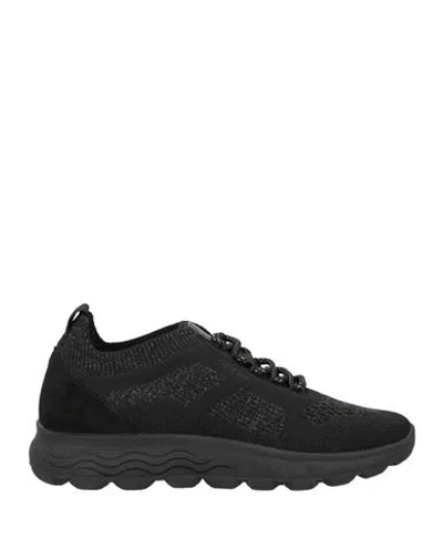 Geox Woman Sneakers Black Size 6 Leather, Textile Fibers
