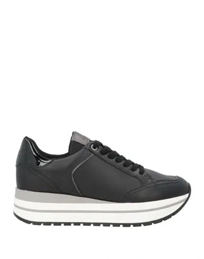 Geox Woman Sneakers Black Size 6 Leather, Textile Fibers