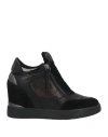 Geox Woman Sneakers Black Size 10 Leather, Textile Fibers