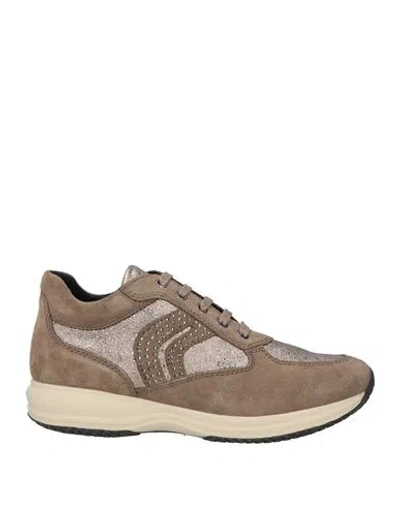 Geox Woman Sneakers Brown Size 6 Soft Leather, Textile Fibers