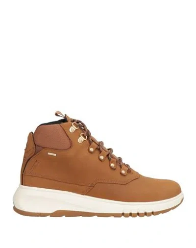 Geox Woman Sneakers Camel Size 8 Leather, Textile Fibers In Beige