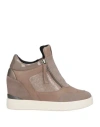 Geox Woman Sneakers Taupe Size 10 Leather, Textile Fibers In Grey