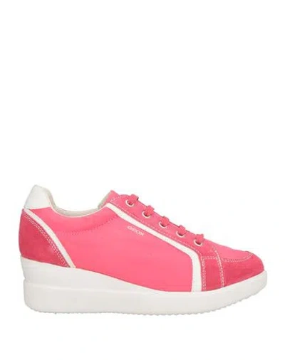 Geox Woman Sneakers Fuchsia Size 8 Leather, Textile Fibers