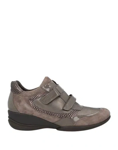 Geox Woman Sneakers Grey Size 10.5 Textile Fibers, Leather