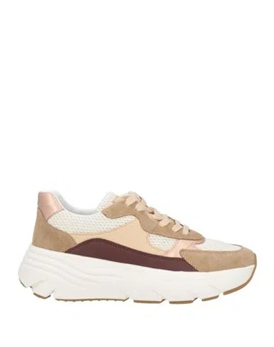 Geox Woman Sneakers Khaki Size 6 Leather, Textile Fibers In Beige