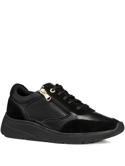 Geox Zip-detail Leather Low-top Sneakers In Black